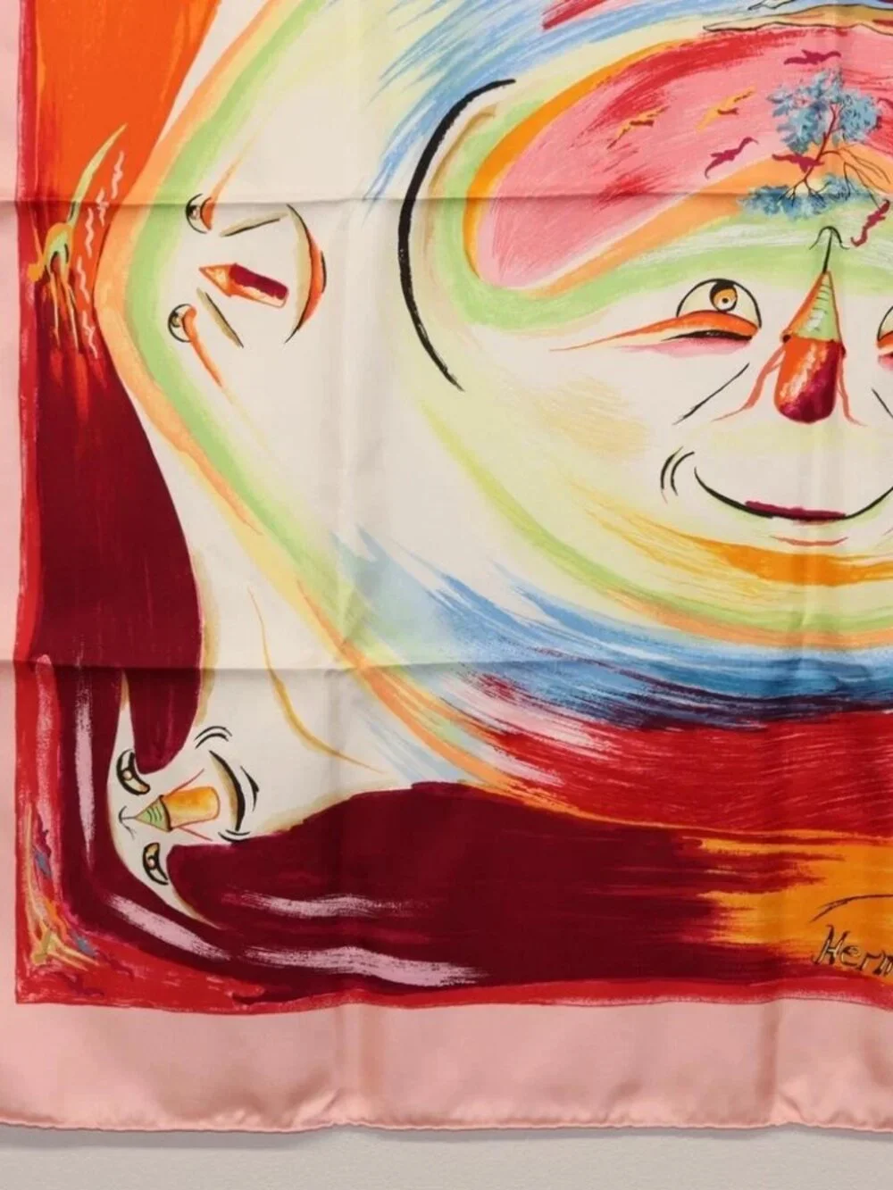 HERMES Carre 90 Scarf "Smiles in Third millenary" Silk Pink Auth - Picture 6 of 15